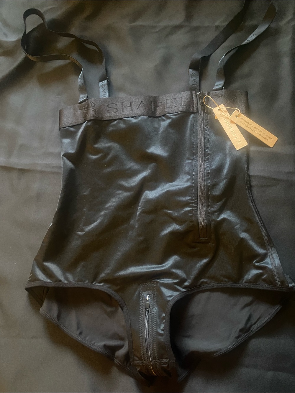 High-Waist Zippered Shaping Bodysuit - Black